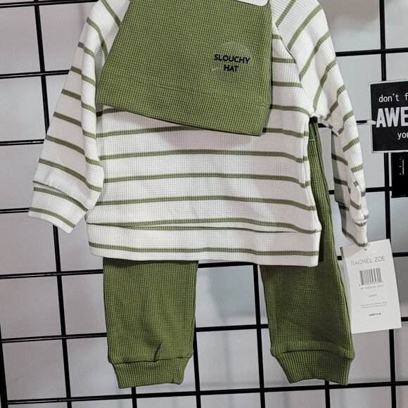 Rz Unisex Baby Rachel Zoe 3 Piece Set 6-9 Months Slouchy Hat Top Pants Olive - Picture 5 of 14